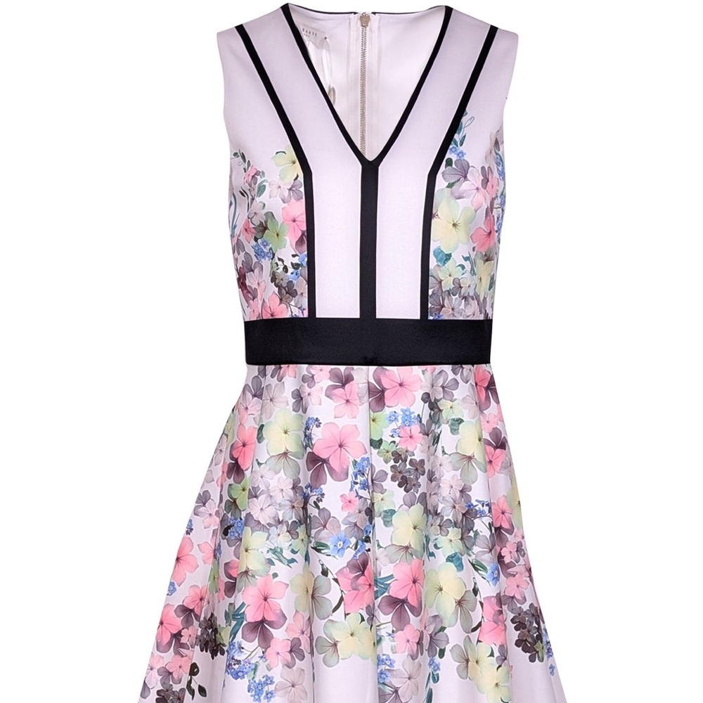 Ted Baker - White W/ Green & Pink Floral Print Sleeveless Dress Size US 2 UK 0